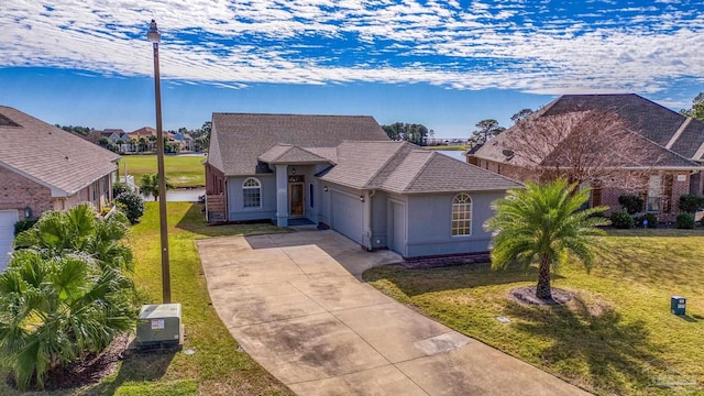 view of front of house with a garage and a front yard