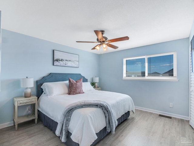 bedroom featuring ceiling fan and hardwood / wood-style floors