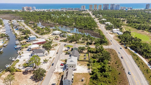 aerial view with a water view