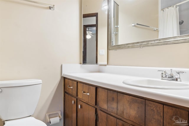 bathroom featuring vanity, a shower with curtain, and toilet