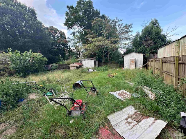 view of yard with a storage unit