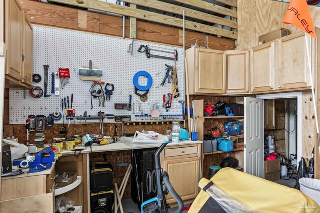 interior space featuring a workshop area