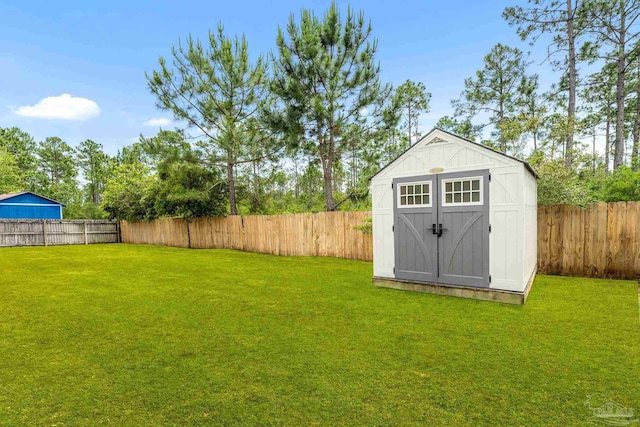11532 Aruba Dr, Pensacola, FL 32506 - view of yard featuring a fenced backyard, an outdoor structure, and a shed