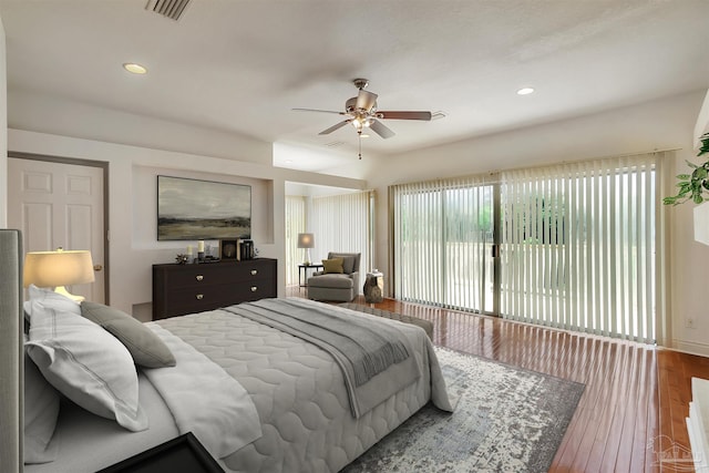 7208 Bayshore Dr, Milton, FL 32583 - bedroom with hardwood / wood-style flooring, access to outside, recessed lighting, and a ceiling fan