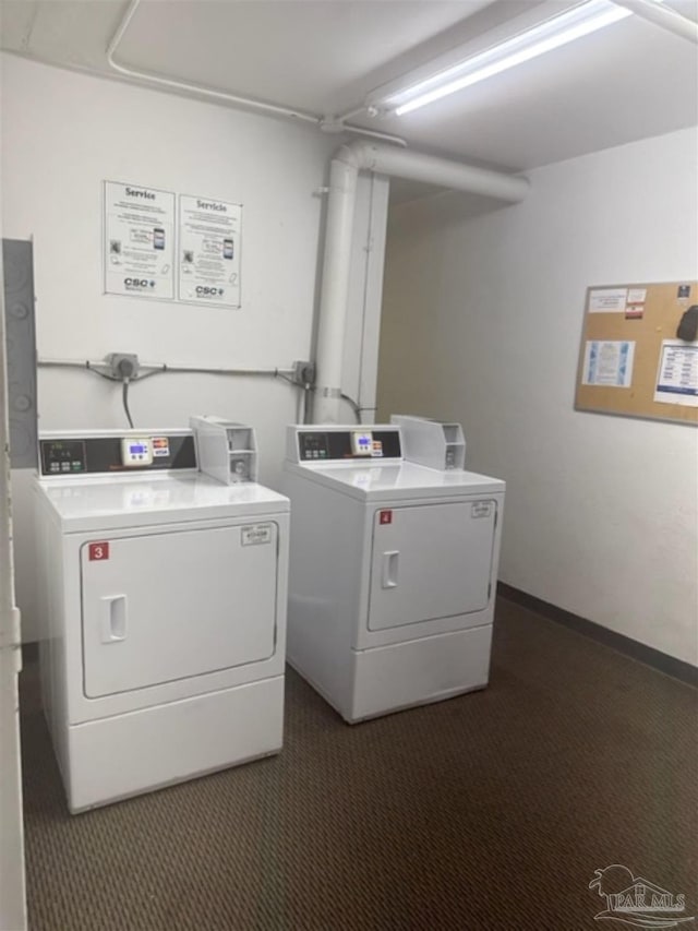 laundry area featuring independent washer and dryer and carpet