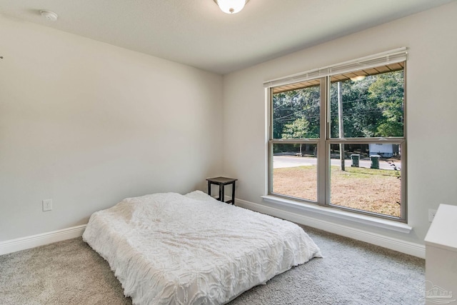 carpeted bedroom featuring multiple windows