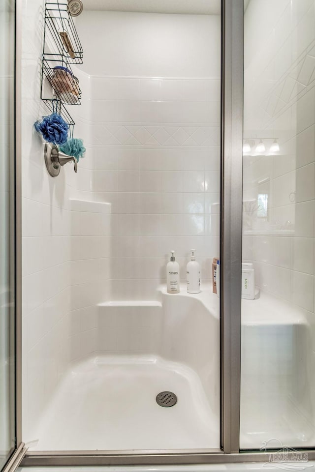 bathroom featuring a shower with shower door