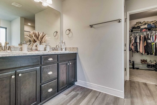 bathroom featuring hardwood / wood-style floors and vanity