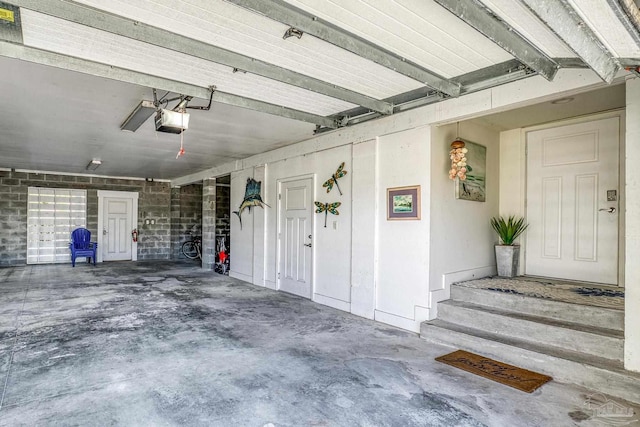 garage with a garage door opener