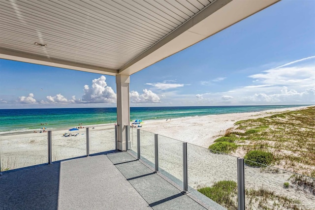 view of water feature with a beach view