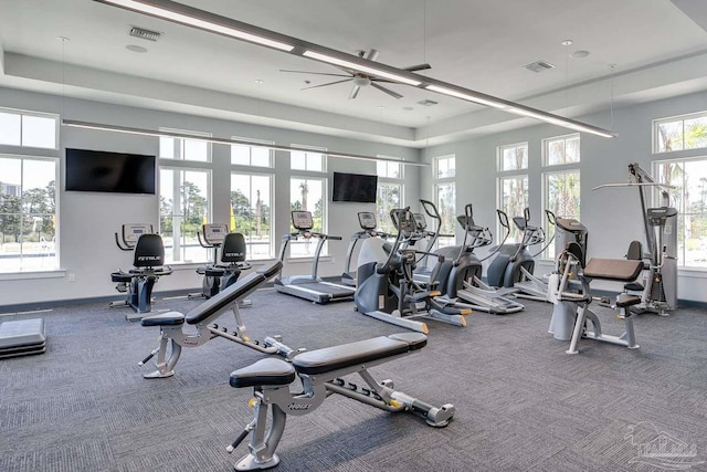 14390 Cordgrass Ln, Pensacola, FL 32507 - workout area featuring a ceiling fan, visible vents, and a wealth of natural light