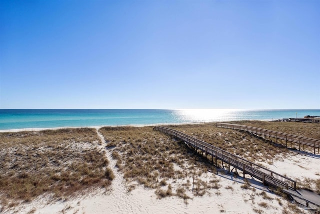 view of water feature featuring a beach view