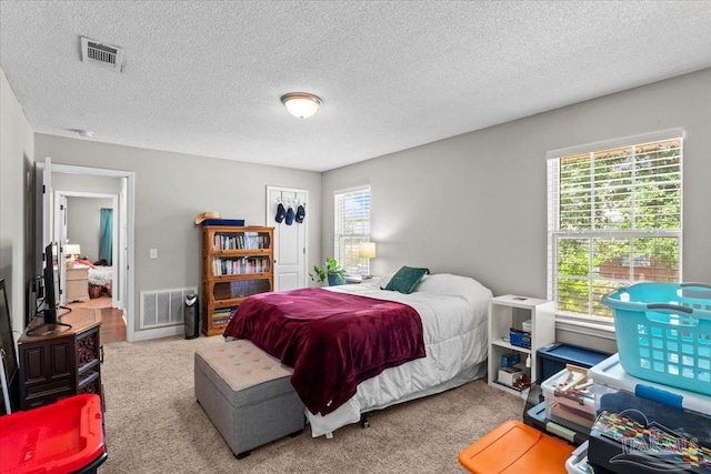 2863 Wallace Lake Rd, Pace, FL 32571 - bedroom featuring carpet floors, a textured ceiling, and visible vents