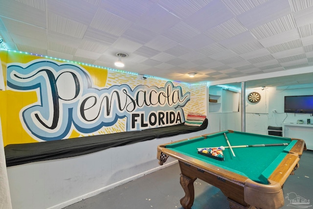 recreation room with billiards and concrete floors