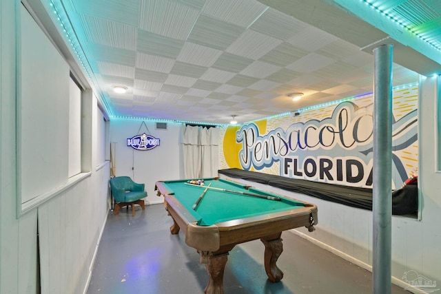 playroom with pool table and concrete floors