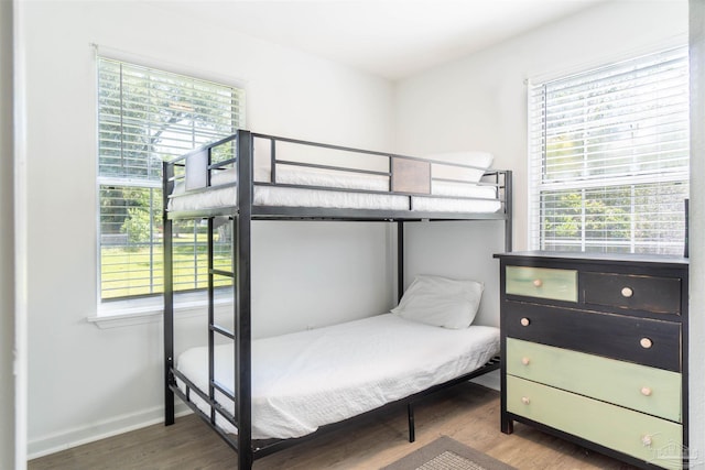 bedroom with multiple windows and wood-type flooring