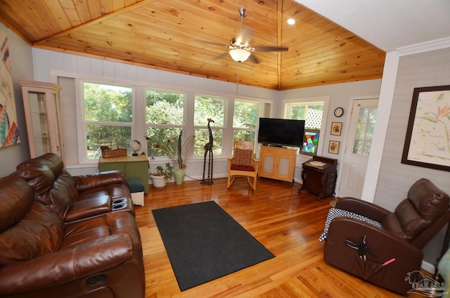 2153 Bergren Rd, Gulf Breeze, FL 32563 - living area featuring wood ceiling, wood finished floors, ceiling fan, and lofted ceiling