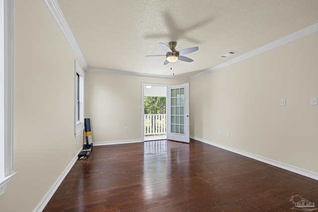 6136 Beasley Rd, Crestview, FL 32536 - empty room featuring ceiling fan, hardwood / wood-style floors, a textured ceiling, and crown molding