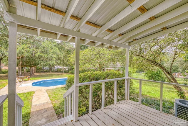 6136 Beasley Rd, Crestview, FL 32536 - wooden terrace with a yard and an outdoor pool
