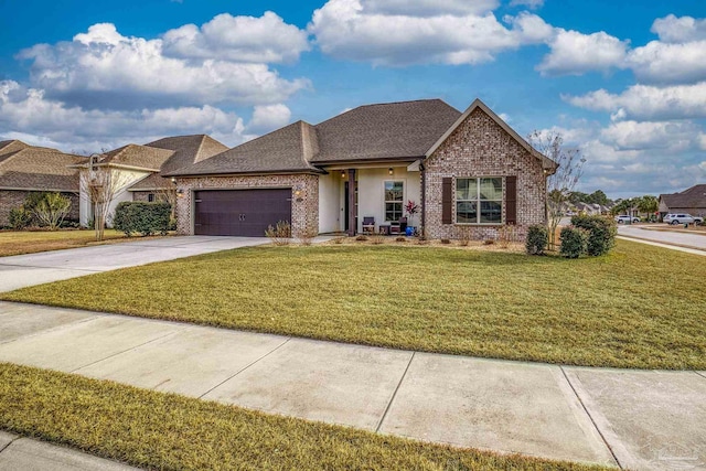 view of front facade with a garage and a front lawn