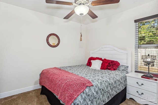 bedroom featuring ceiling fan and carpet floors