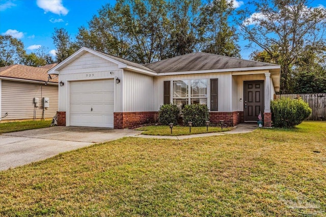 view of front of property featuring a garage and a front yard