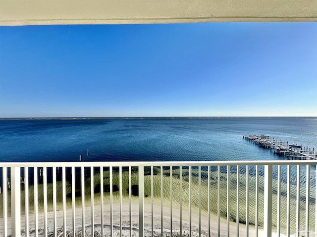 view of water feature featuring a beach view