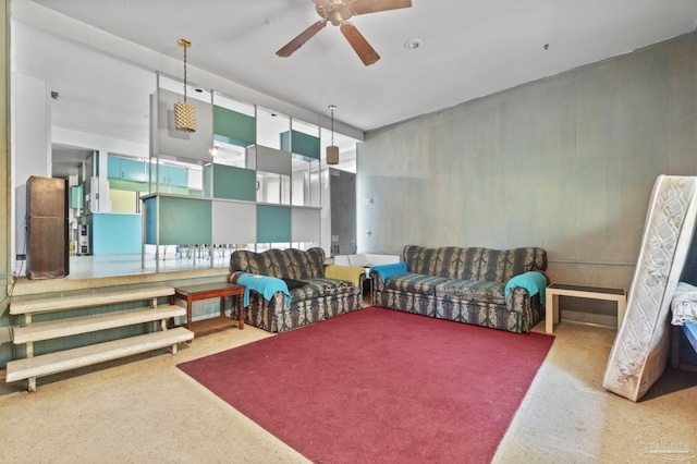 living room featuring ceiling fan