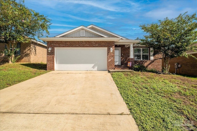 single story home with a garage and a front yard