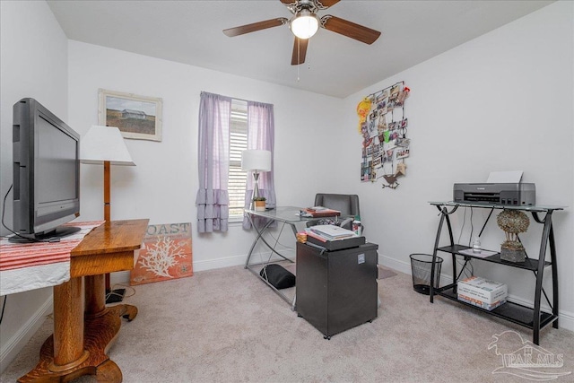 office featuring carpet flooring and ceiling fan