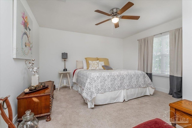 bedroom featuring carpet floors and ceiling fan