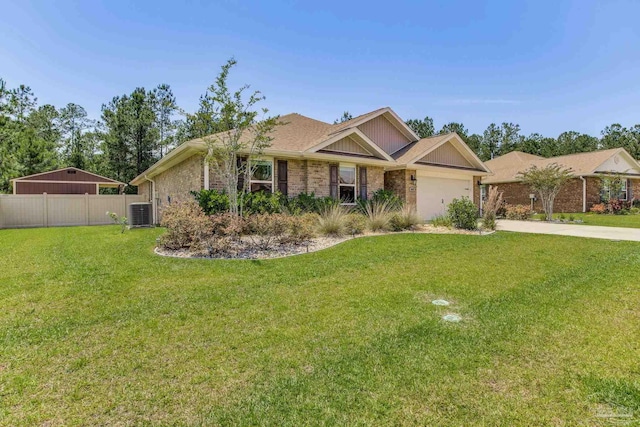 4642 Perception Cir, Milton, FL 32570 - single story home with driveway, a garage, brick siding, and central AC unit