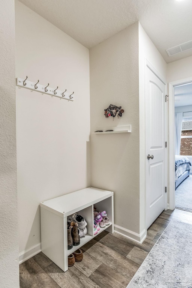 mudroom with hardwood / wood-style floors