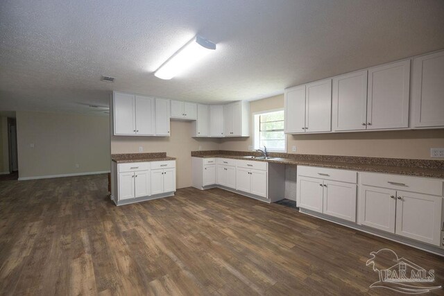 kitchen with sink, dark hardwood / wood-style floors, and white cabinets