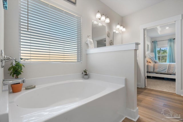 bathroom featuring hardwood / wood-style floors and a washtub