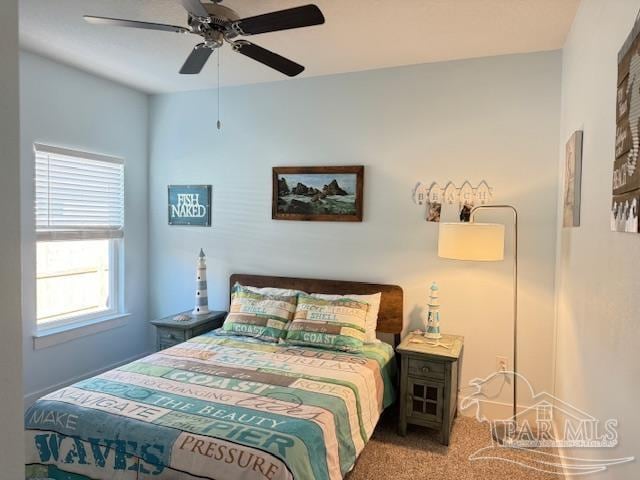 bedroom featuring carpet and ceiling fan