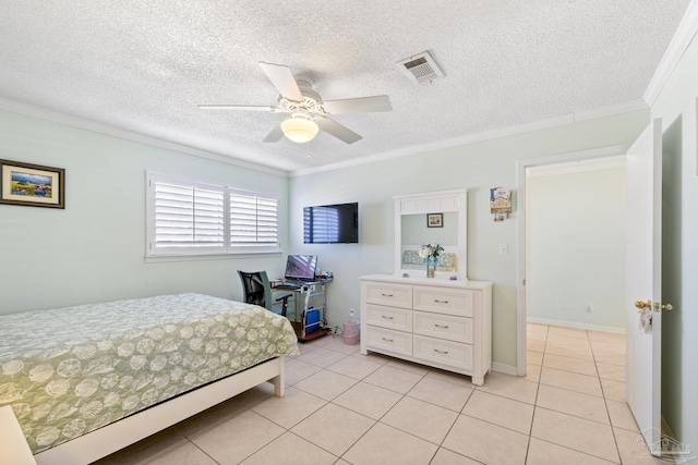 1650 Bulevar Menor, Pensacola Beach, FL 32561 - bedroom featuring light tile patterned floors, ornamental molding, a ceiling fan, and visible vents