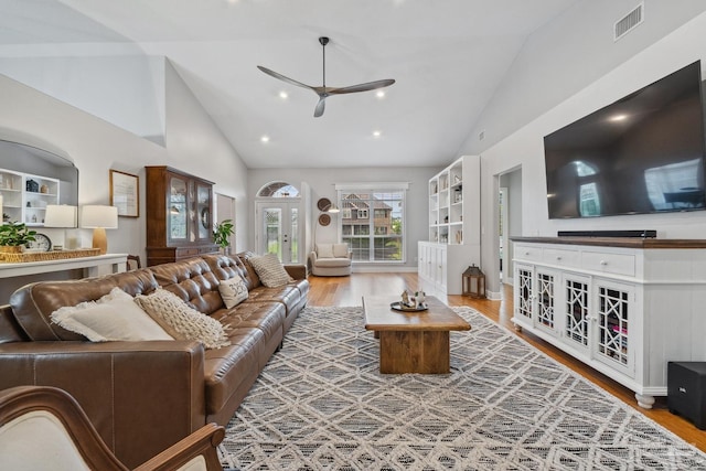 1333 Dubose Rd, Gulf Breeze, FL 32563 - living room with vaulted ceiling, a ceiling fan, wood finished floors, and recessed lighting