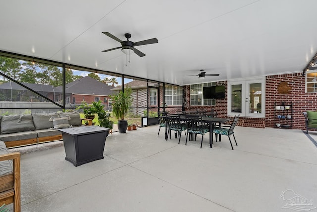 1333 Dubose Rd, Gulf Breeze, FL 32563 - view of patio featuring a ceiling fan, an outdoor hangout area, french doors, and outdoor dining space