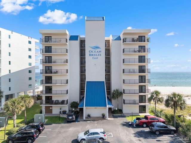 view of building exterior featuring a water view