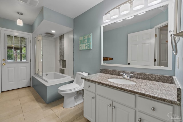 1265 Grand Ridge Cir, Gulf Breeze, FL 32563 - bathroom with vanity, a combined bath / shower with rainfall shower, tile patterned flooring, and toilet