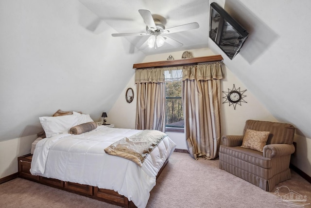 bedroom with carpet and lofted ceiling