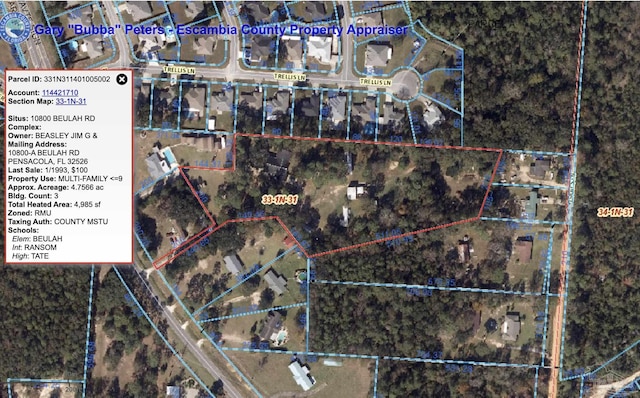 10800 Beulah Rd Unit A & B, Pensacola, FL 32526 - map of property location featuring property parcel outlined