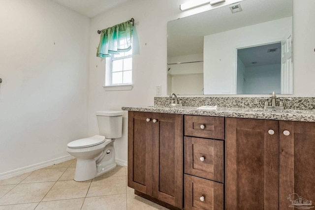 bathroom featuring tile patterned flooring, toilet, and vanity