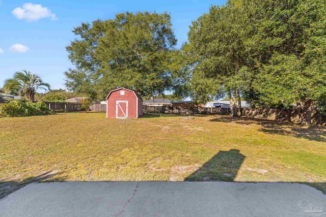 view of yard featuring a storage shed