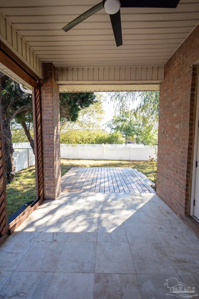 view of patio / terrace with ceiling fan and a fenced backyard