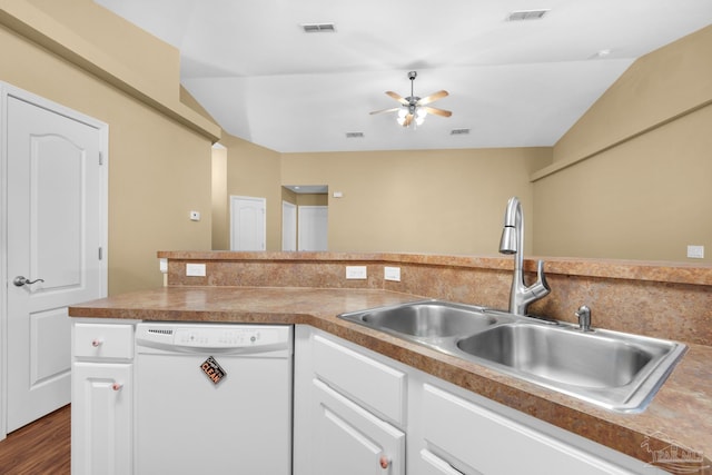 208 Millet Cir, Cantonment, FL 32533 - kitchen with ceiling fan, dishwasher, a sink, white cabinetry, and visible vents