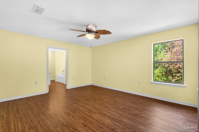 208 Millet Cir, Cantonment, FL 32533 - empty room featuring visible vents, ceiling fan, baseboards, and dark wood-type flooring