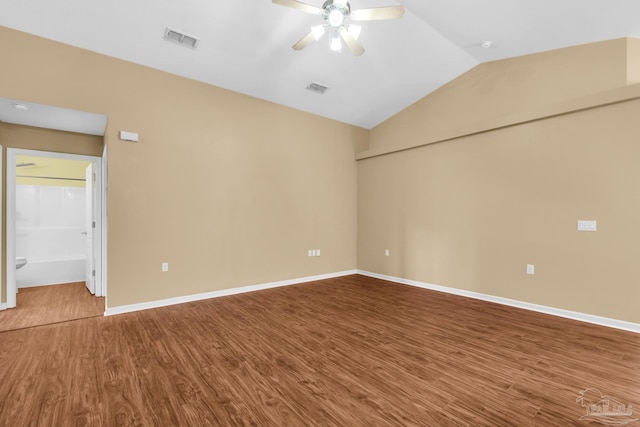 208 Millet Cir, Cantonment, FL 32533 - empty room with lofted ceiling, wood finished floors, visible vents, and ceiling fan