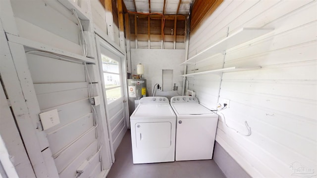 laundry room featuring washer and dryer and water heater